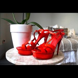 Red Patent Leather YSL Tribute Sandal Heel